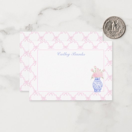 ピンク名門私立校風のの弓の棚パーソナライズされた文具 ノートカード (正面/裏面インサイチュ)