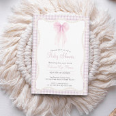 ピンク名門私立校風のの弓ジンガム大千年の赤ちゃんシャワー 招待状