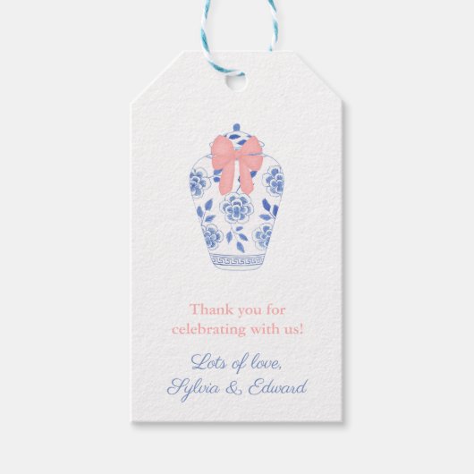 ピンク名門私立校風のの弓ジンジャージャーJARベビーガールシャワーの好意 ギフトタグ (正面)