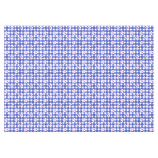 ピンク名門私立校風のの水色の弓を持つネイビープレイド テーブルクロス (正面(横))