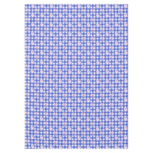 ピンク名門私立校風のの水色の弓を持つネイビープレイド テーブルクロス (正面)