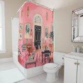 ピンク名門私立校風のの水色 シャワーカーテン (インサイチュ)