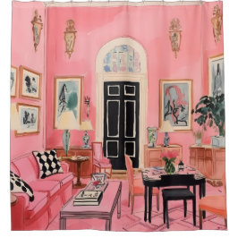 ピンク名門私立校風のの水色 シャワーカーテン