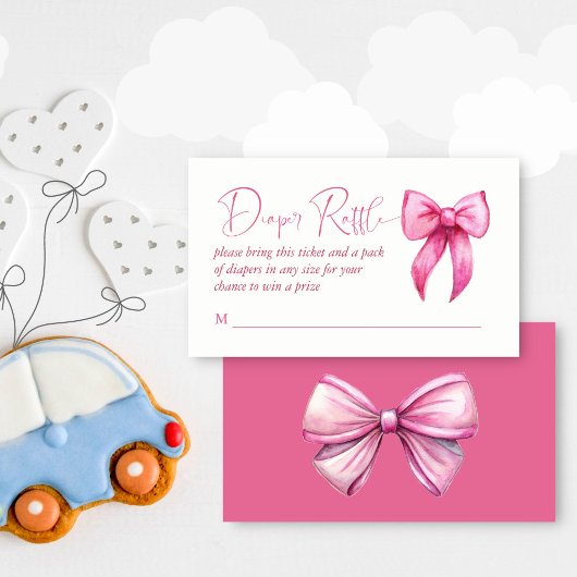 ピンク名門私立校風のの物干し赤ちゃんシャワーおむつラッフル エンクロージャーカード