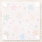 ピンク名門私立校風のの花カラフルハートY2Kパターン ガラスコースター (裏面)