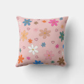 ピンク名門私立校風のの花カラフルハートY2Kパターン クッション (裏面)