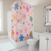 ピンク名門私立校風のの花カラフルハートY2Kパターン シャワーカーテン (インサイチュ)