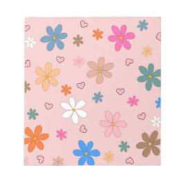 ピンク名門私立校風のの花カラフルハートY2Kパターン ノートパッド