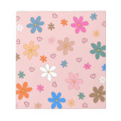 ピンク名門私立校風のの花カラフルハートY2Kパターン ノートパッド (正面)