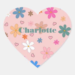 ピンク名門私立校風のの花カラフルハートY2Kパターン ハートシール