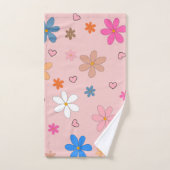 ピンク名門私立校風のの花カラフルハートY2Kパターン バスタオルセット (ハンドタオル)