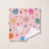 ピンク名門私立校風のの花カラフルハートY2Kパターン バスタオルセット (ウォッシュタオル)