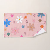 ピンク名門私立校風のの花カラフルハートY2Kパターン バスタオルセット (ハンドタオル)