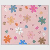 ピンク名門私立校風のの花カラフルハートY2Kパターン ラッピングペーパー (フラット)