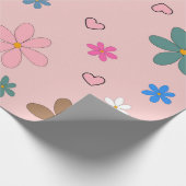 ピンク名門私立校風のの花カラフルハートY2Kパターン ラッピングペーパー (角)