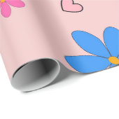 ピンク名門私立校風のの花カラフルハートY2Kパターン ラッピングペーパー (ロールコーナー)