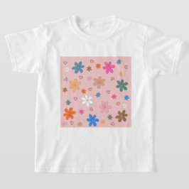 ピンク名門私立校風のの花カラフルハートY2Kパターン Tシャツ