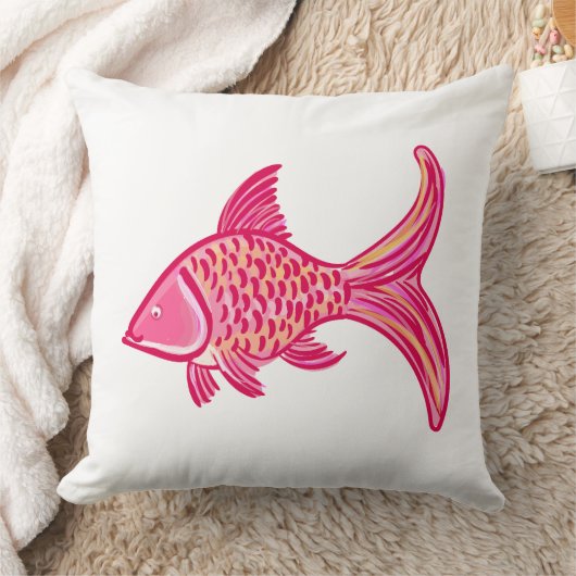 ピンク名門私立校風のの魚の海岸 クッション (ブランケット)