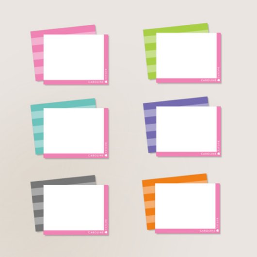 ピンク名門私立校風のの2トーンストライプ可愛ガーリーい ノートカード