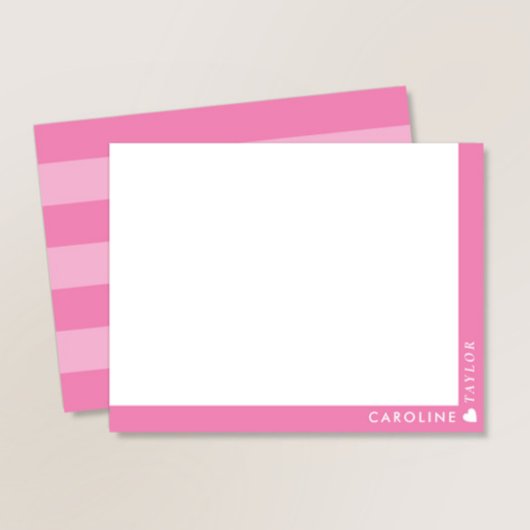 ピンク名門私立校風のの2トーンストライプ可愛ガーリーい ノートカード