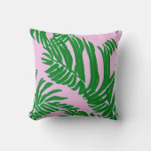 ピンク名門私立校風のアンドグリーンパーム葉ビーチハウス クッション (正面)