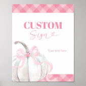 ピンク名門私立校風のカボチャ女の子1歳の誕生日のカスタムサイン ポスター (正面)