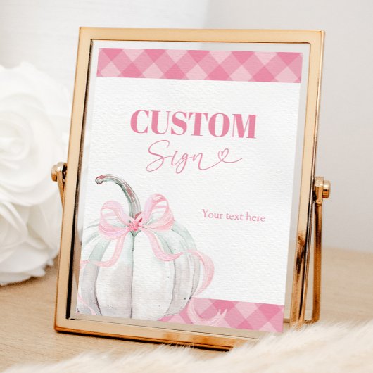 ピンク名門私立校風のカボチャ女の子1歳の誕生日のカスタムサイン ポスター