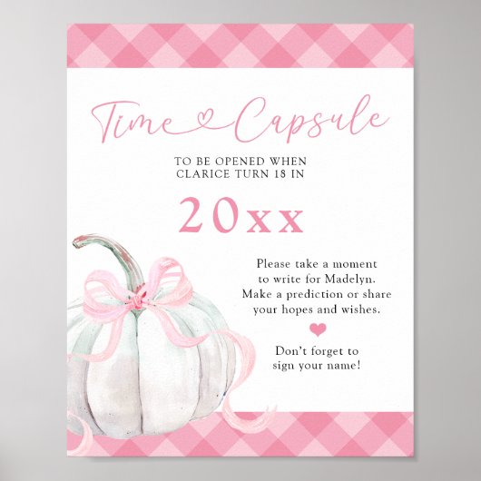 ピンク名門私立校風のカボチャ女の子1st誕生日タイムカプセル ポスター (正面)