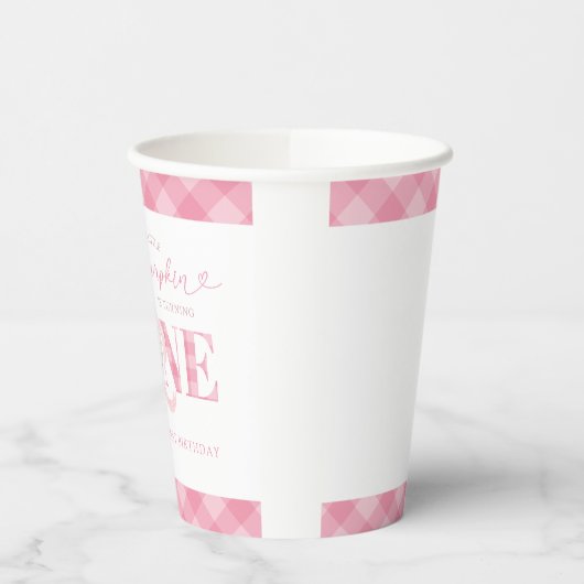 ピンク名門私立校風のカボチャ女の子1st誕生日紙カップ 紙コップ (左)