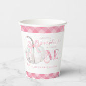 ピンク名門私立校風のカボチャ女の子1st誕生日紙カップ 紙コップ (正面)