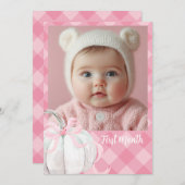 ピンク名門私立校風のカボチャ第1誕生日フォトバナー 招待状 (正面/裏面)