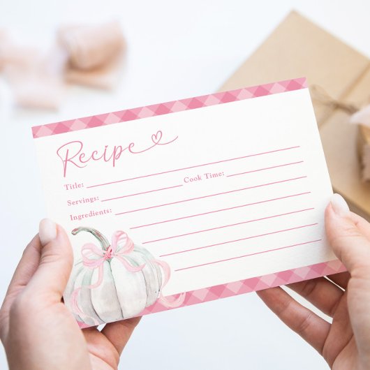 ピンク名門私立校風のカボチャ第1誕生日レシピカード 招待状