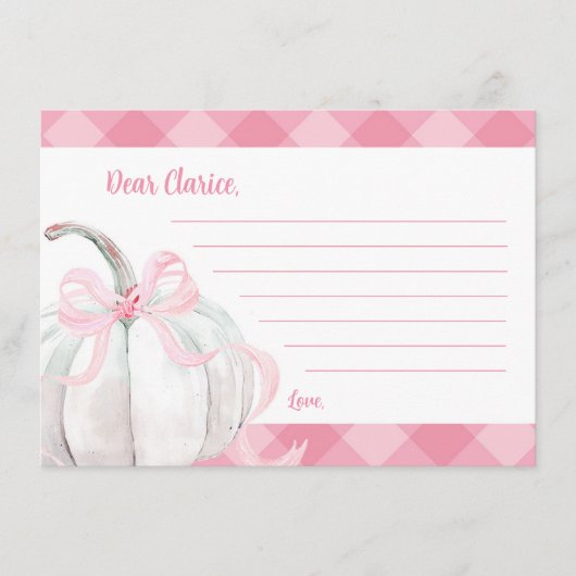 ピンク名門私立校風のカボチャ誕生日タイムカプセルノート エンクロージャーカード (正面)