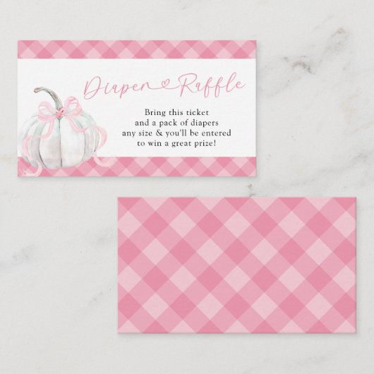 ピンク名門私立校風のカボチャ赤ちゃんシャワーおむつラッフル エンクロージャーカード (正面/裏面)