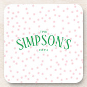 ピンク名門私立校風のカラフルと緑のスポット婚約 コースター (正面)