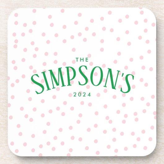 ピンク名門私立校風のカラフルと緑のスポット婚約 コースター (正面)