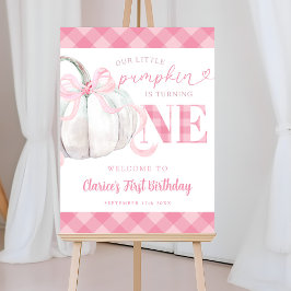 ピンク名門私立校風のガールズカボチャ誕生日ウェルカムサイン ポスター