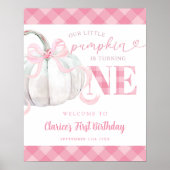 ピンク名門私立校風のガールズカボチャ誕生日ウェルカムサイン ポスター (正面)