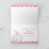 ピンク名門私立校風のガールズカボチャ1stバースデーフォールズ サンキューカード (内部)