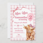 ピンク名門私立校風のギンガムカウガール第2誕生日 招待状 (正面)