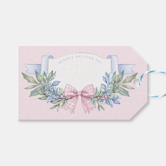 ピンク名門私立校風のギンガムグランドミレニアル ギフトタグ (正面(横))