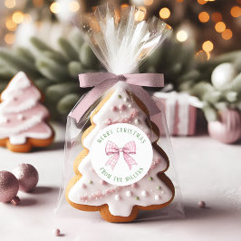 ピンク名門私立校風のギンガムボウクラシックラウンドステッカー ラウンドシール