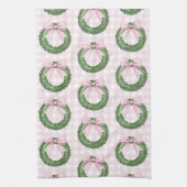 ピンク名門私立校風のギンガムボウ付きリース キッチンタオル (縦)