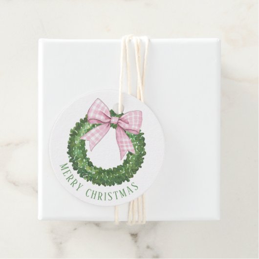 ピンク名門私立校風のギンガムボウ付きリース フェイバータグ (インサイチュ)