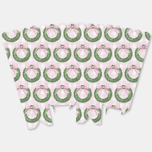 ピンク名門私立校風のギンガムボウ付きリース フェイバーボックス (見開き)