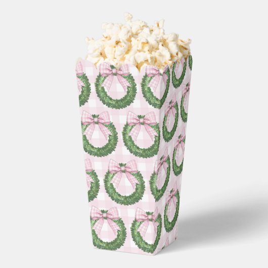 ピンク名門私立校風のギンガムボウ付きリース フェイバーボックス (はじけた状態)