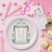 ピンク名門私立校風のギンガムボウ付きリース ペーパープレート (パーティー)