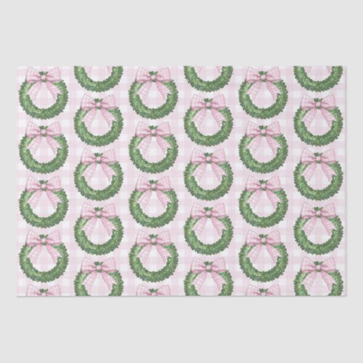 ピンク名門私立校風のギンガムボウ付きリース 薄葉紙 (正面)