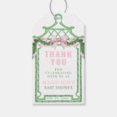 ピンク名門私立校風のギンガムボウ付きリース | 赤ちゃんシャワー ギフトタグ (正面)