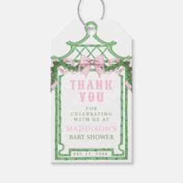 ピンク名門私立校風のギンガムボウ付きリース | 赤ちゃんシャワー ギフトタグ